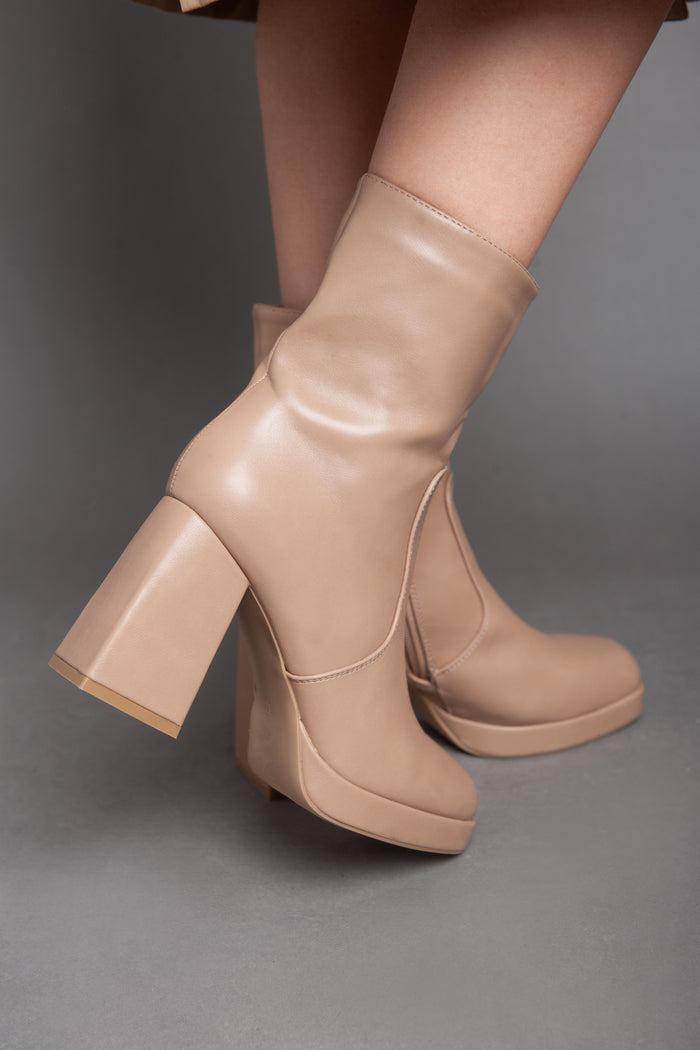 Bree Squared Heeled Half Boot - Camel