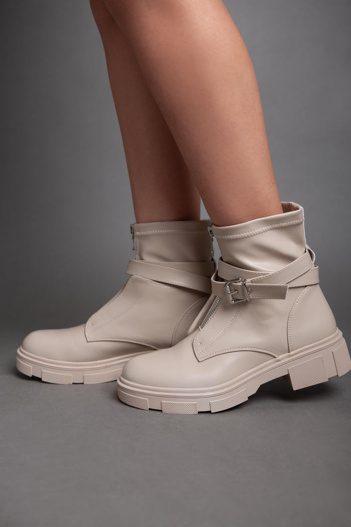 Bree Strap Ankle Boot - Beige