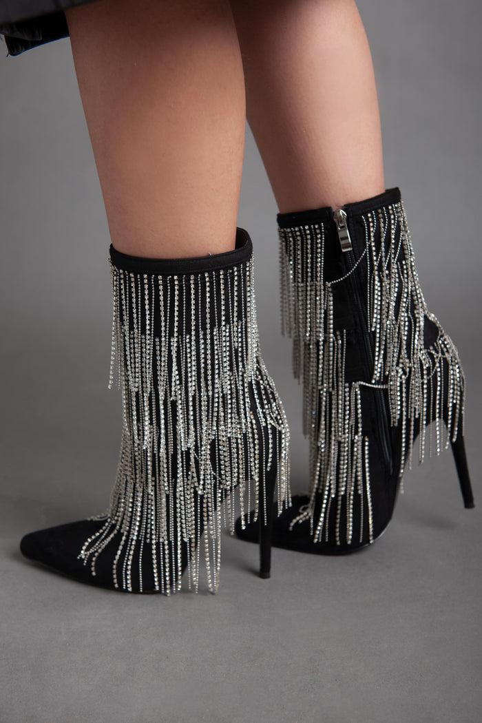 Bree Strass High Heel - Half Boot - Black