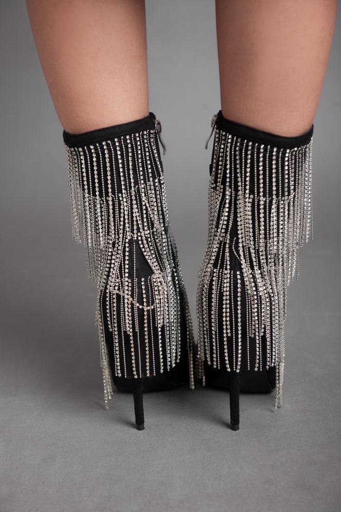 Bree Strass High Heel - Half Boot - Black