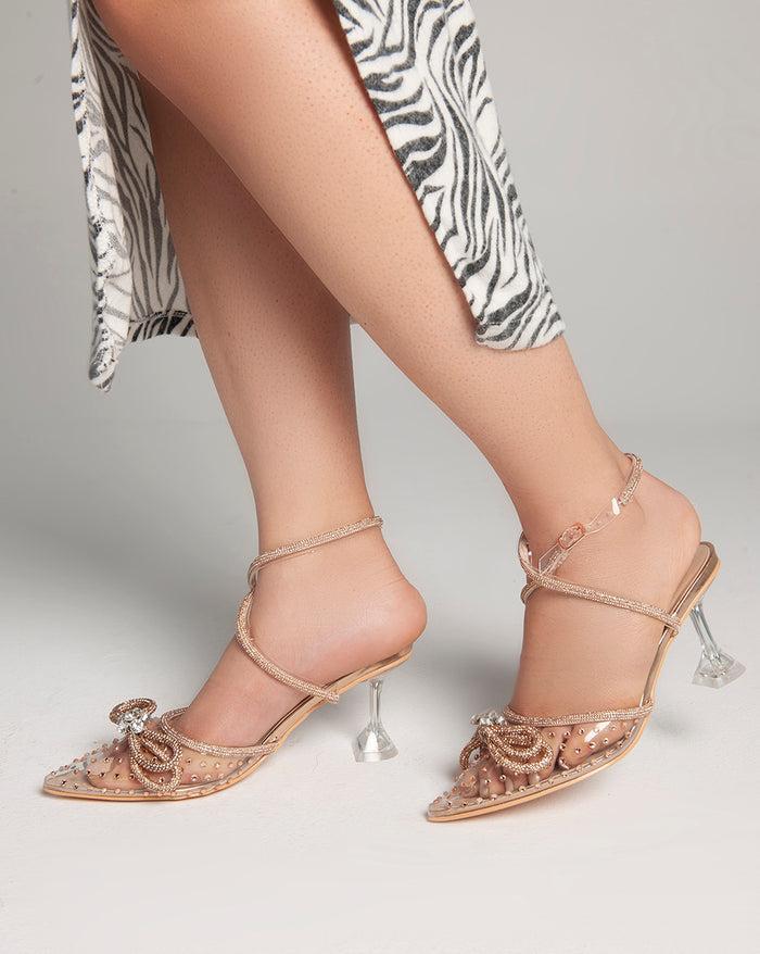 Bree Strass Ribbon Ankle Strap - Sandals - Champagne