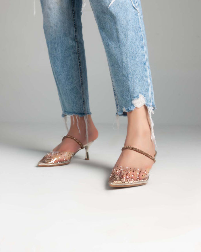 Bree Strass Transparent Mules - Sandals - Gold