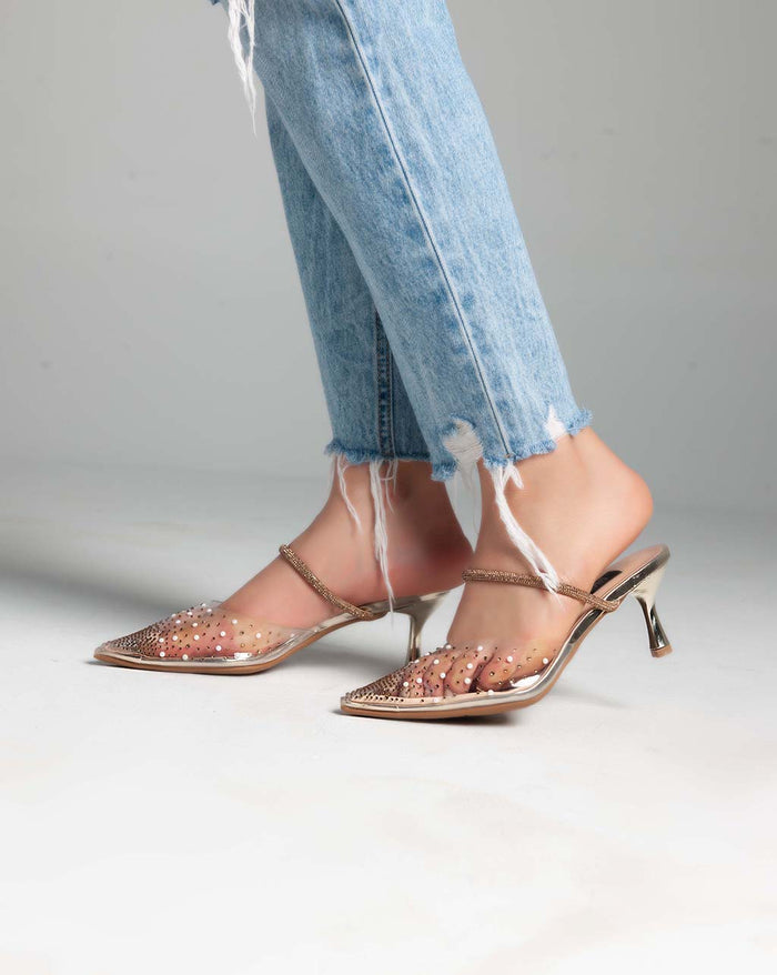 Bree Strass Transparent Mules - Sandals - Gold