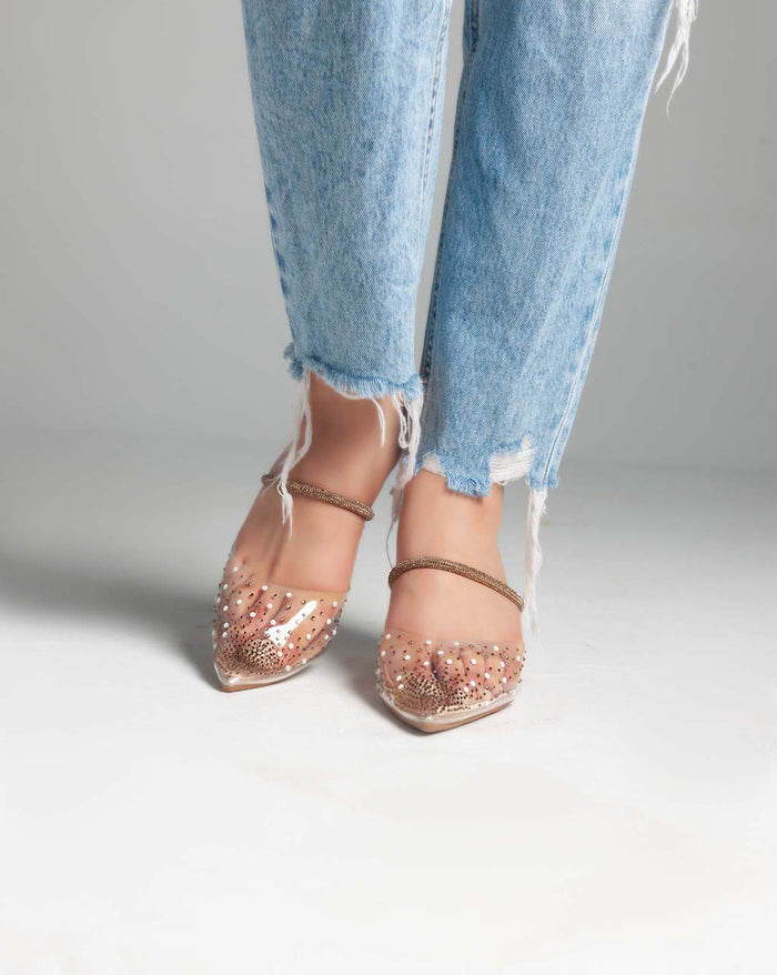 Bree Strass Transparent Mules - Sandals - Gold