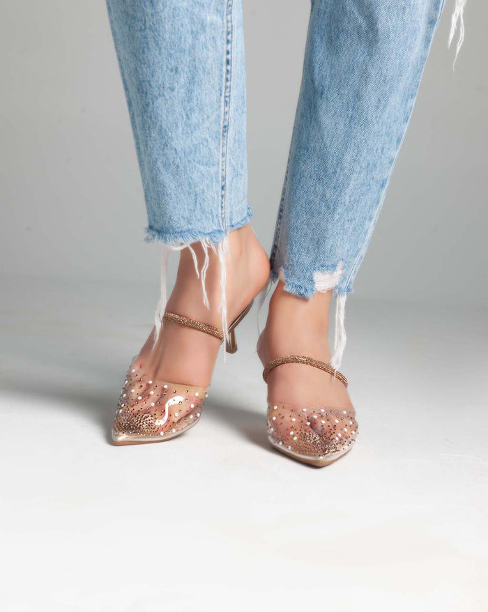 bree Strass Transparent Mules - Sandals - Gold