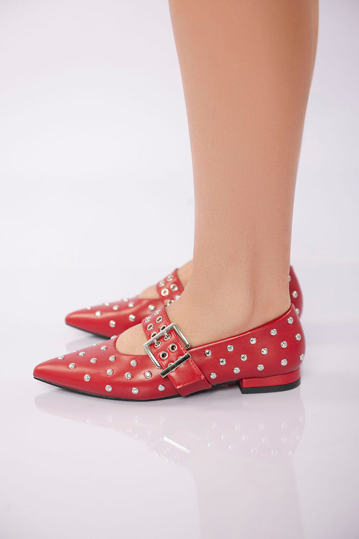 bree Studded Buckle Strap Flat - Maroon
