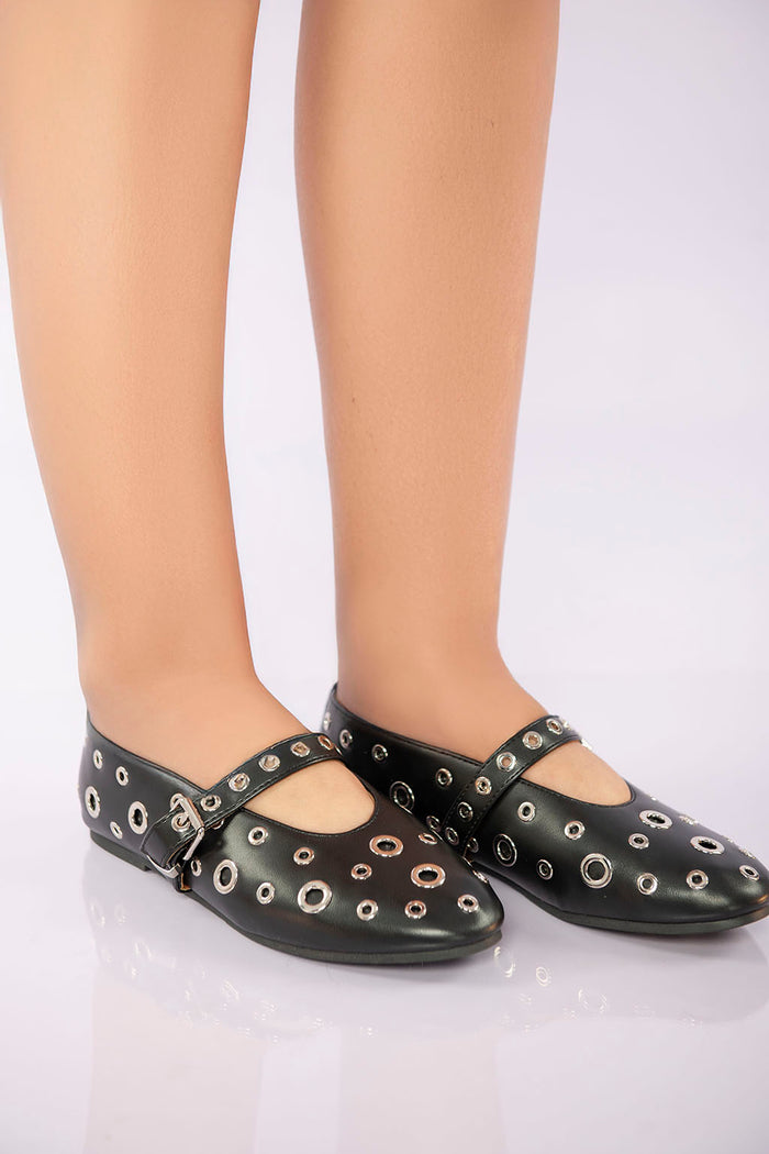 Bree Studded Strap Ballet Flat - Black