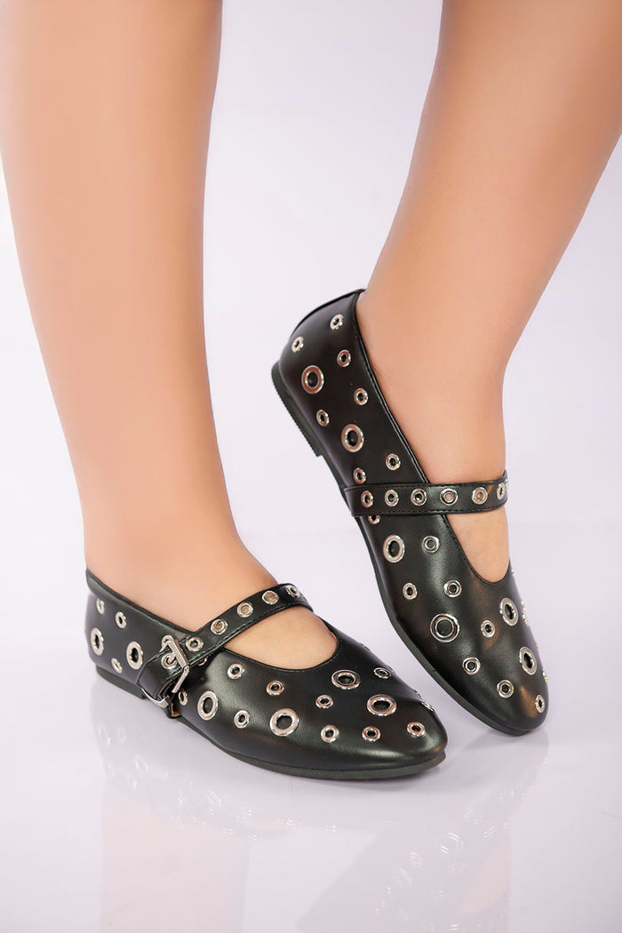 Bree Studded Strap Ballet Flat - Black