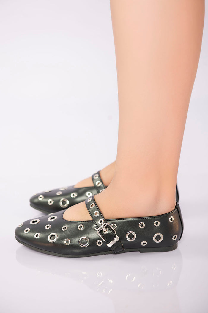 bree Studded Strap Ballet Flat - Black