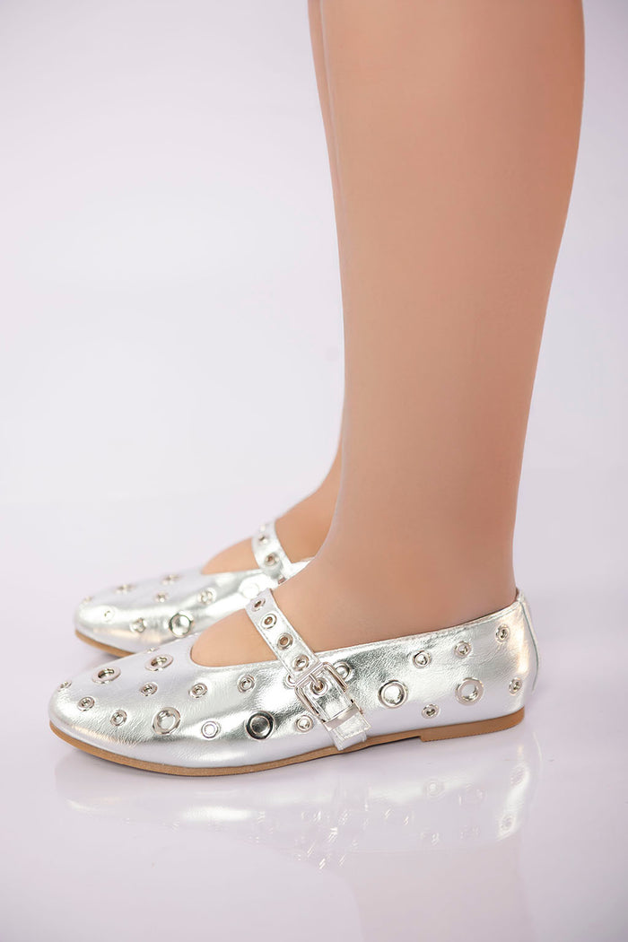 bree Studded Strap Ballet Flat - Silver