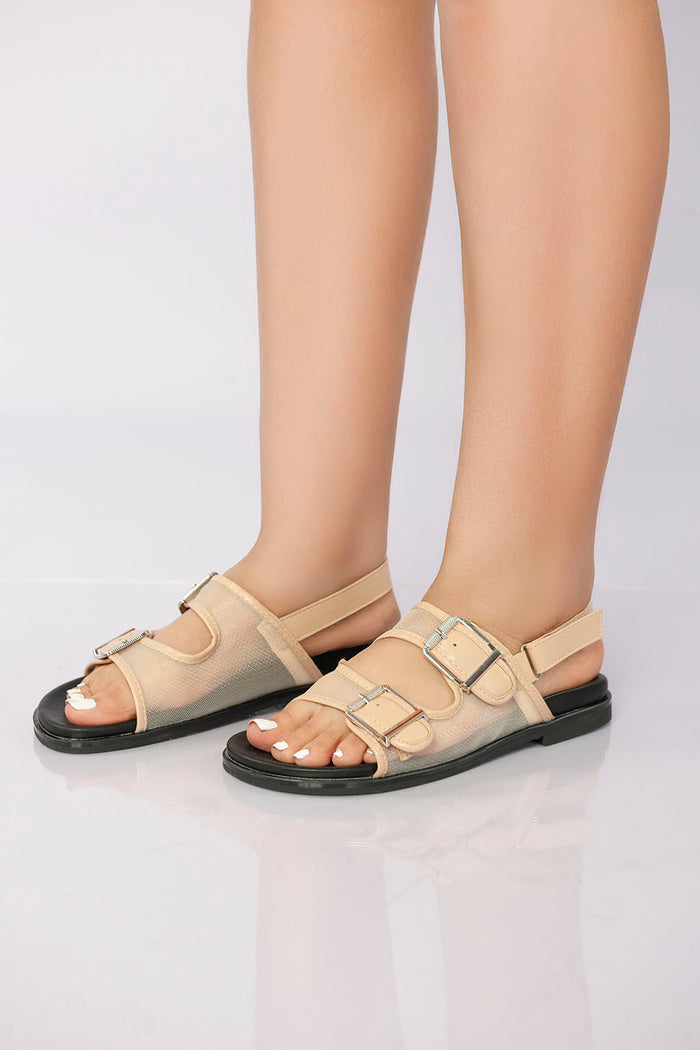 Bree Transparent Mesh Slingback Sandal - Beige