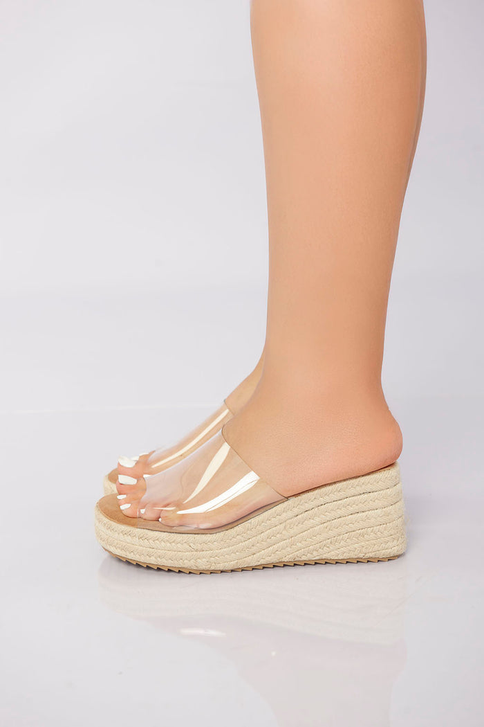 bree Transparent Slide Wedge Sandal - Beige