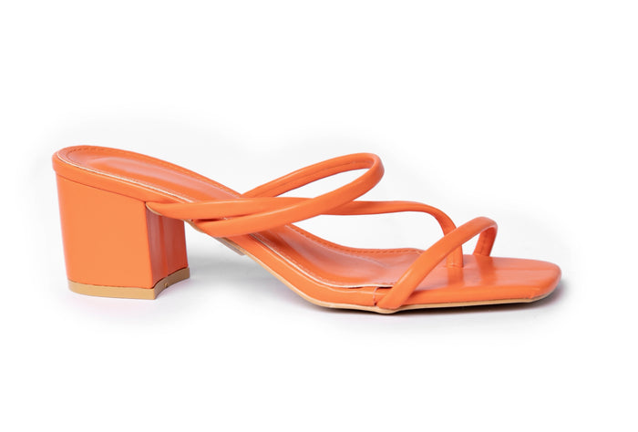 Bree Two Band Chunky Mules - Sandal Heels - Orange