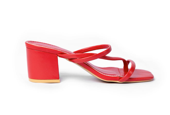 Bree Two Band Chunky Mules - Sandal Heels - Red