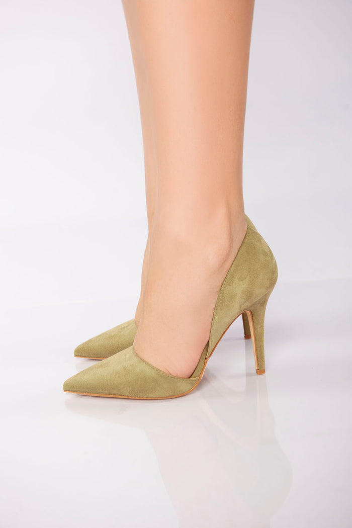 bree Velvet Texture Pointed High Heel - Green