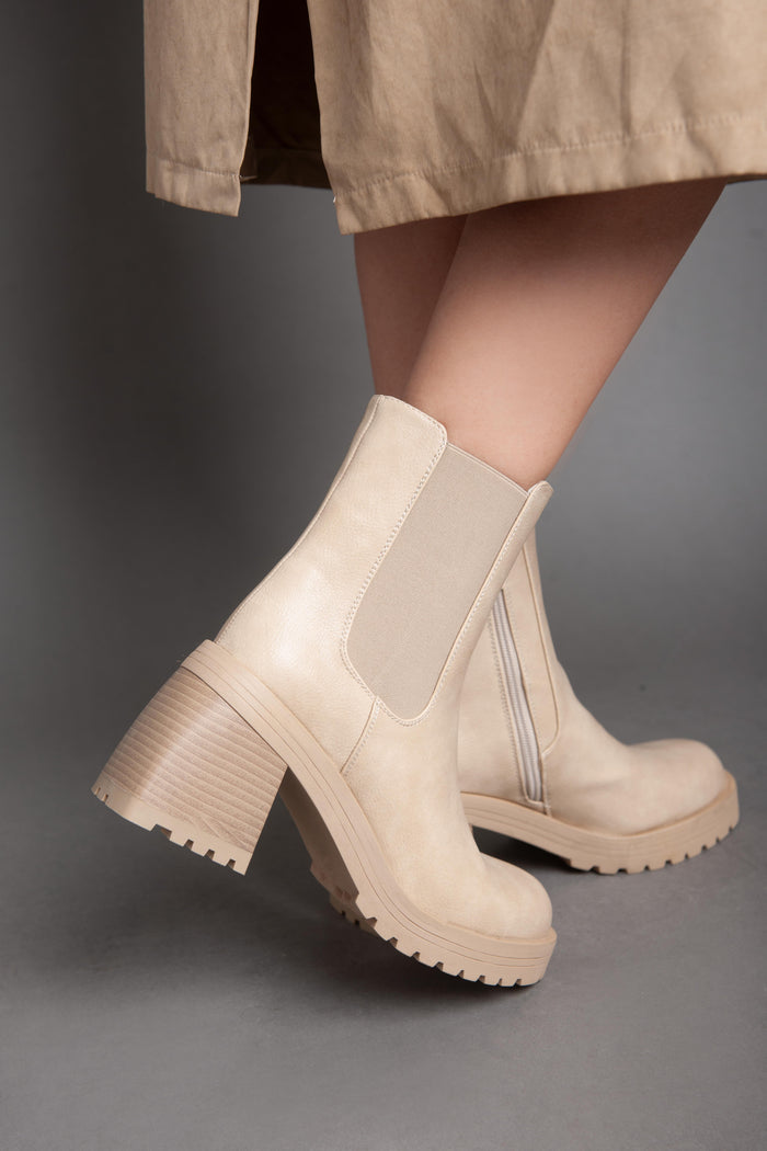 Bree Warm Biker Ankle Boots - Beige