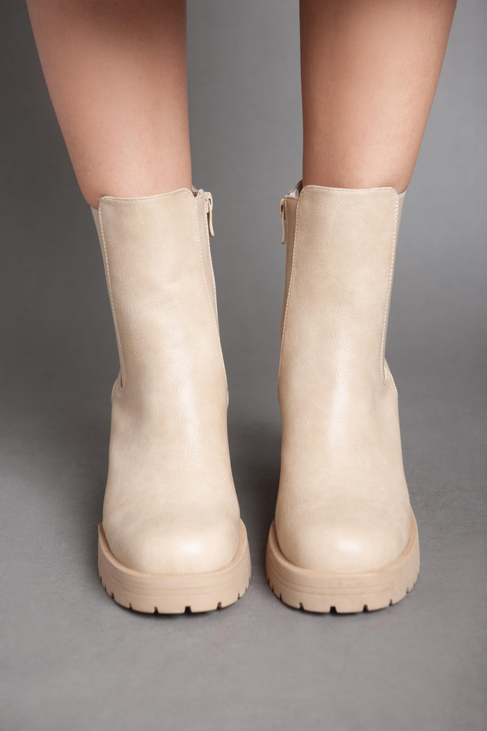 Bree Warm Biker Ankle Boots - Beige
