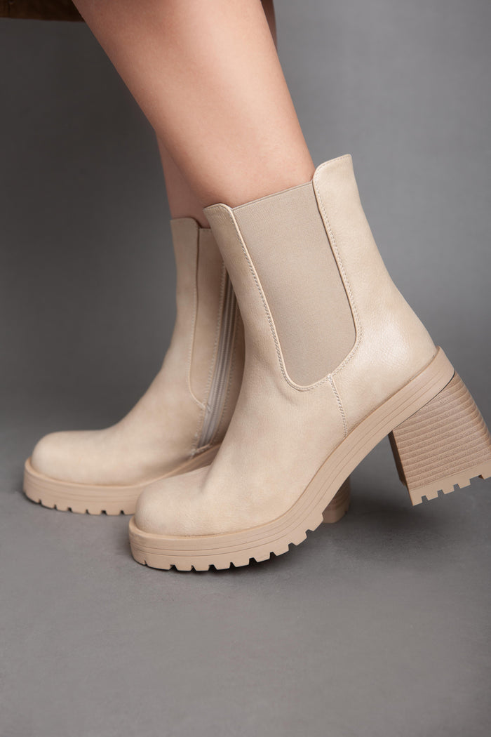 bree Warm Biker Ankle Boots - Beige