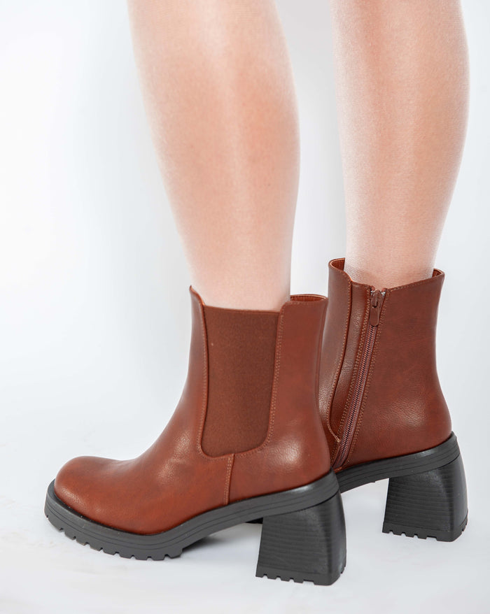 Bree Warm Biker Ankle Boots - Camel