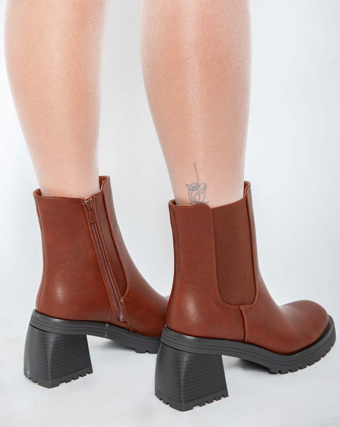 Bree Warm Biker Ankle Boots - Camel