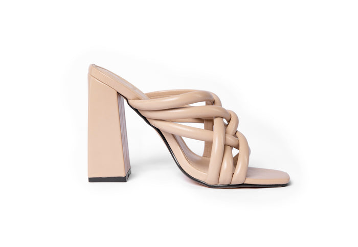 Bree Strappy Chunky Heeled Mules - Sandal Heels - Beige