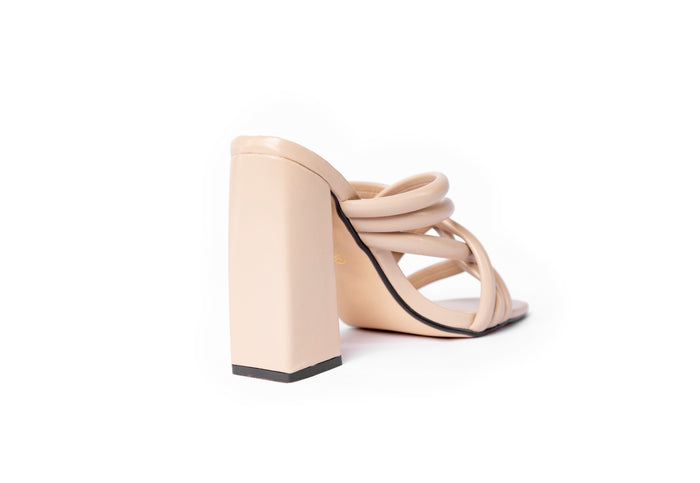 Bree Strappy Chunky Heeled Mules - Sandal Heels - Beige