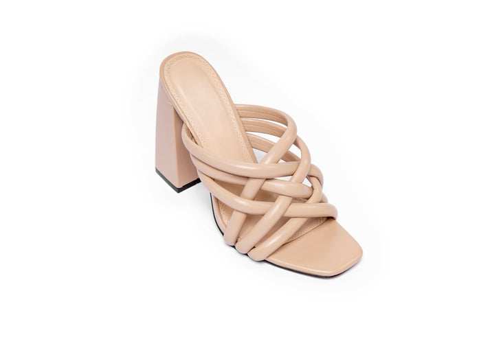 bree Strappy chunky heeled mules - Sandal Heels - Beige