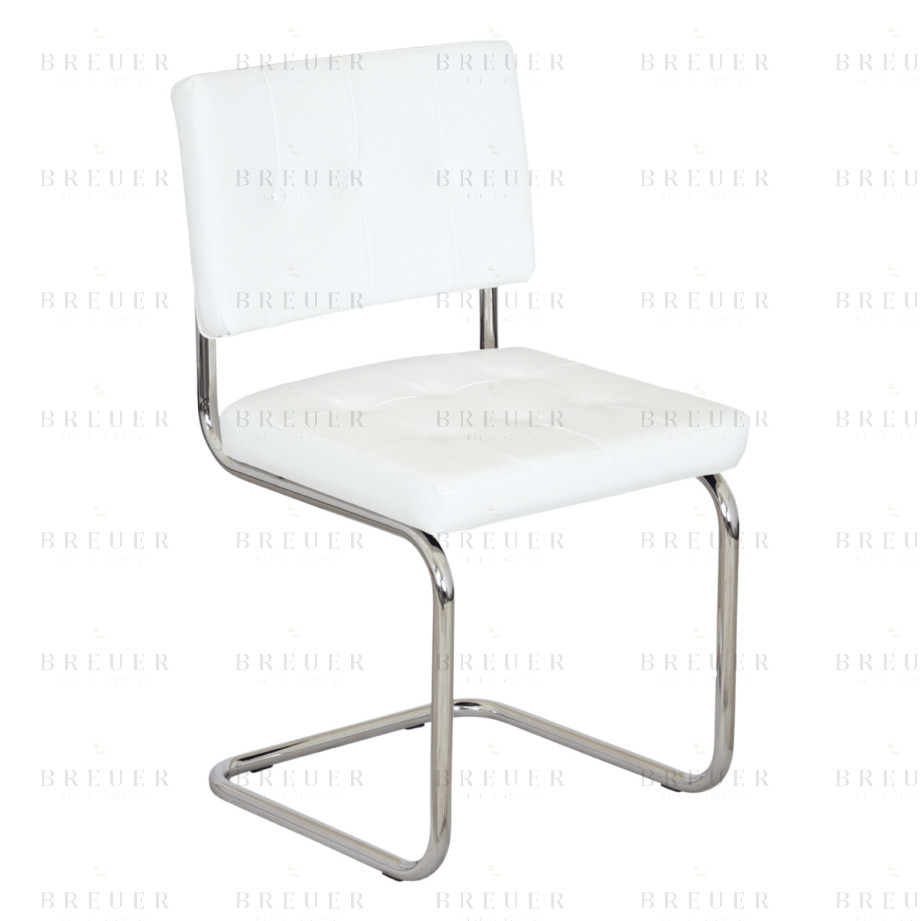 Breuer Breuer Chair Company Aurora Cushion Seat & Cushion Back Cantilever Side Chair W/ Chrome Frame (Various Upholstery Covers: Vinyls; Made In Italy)
