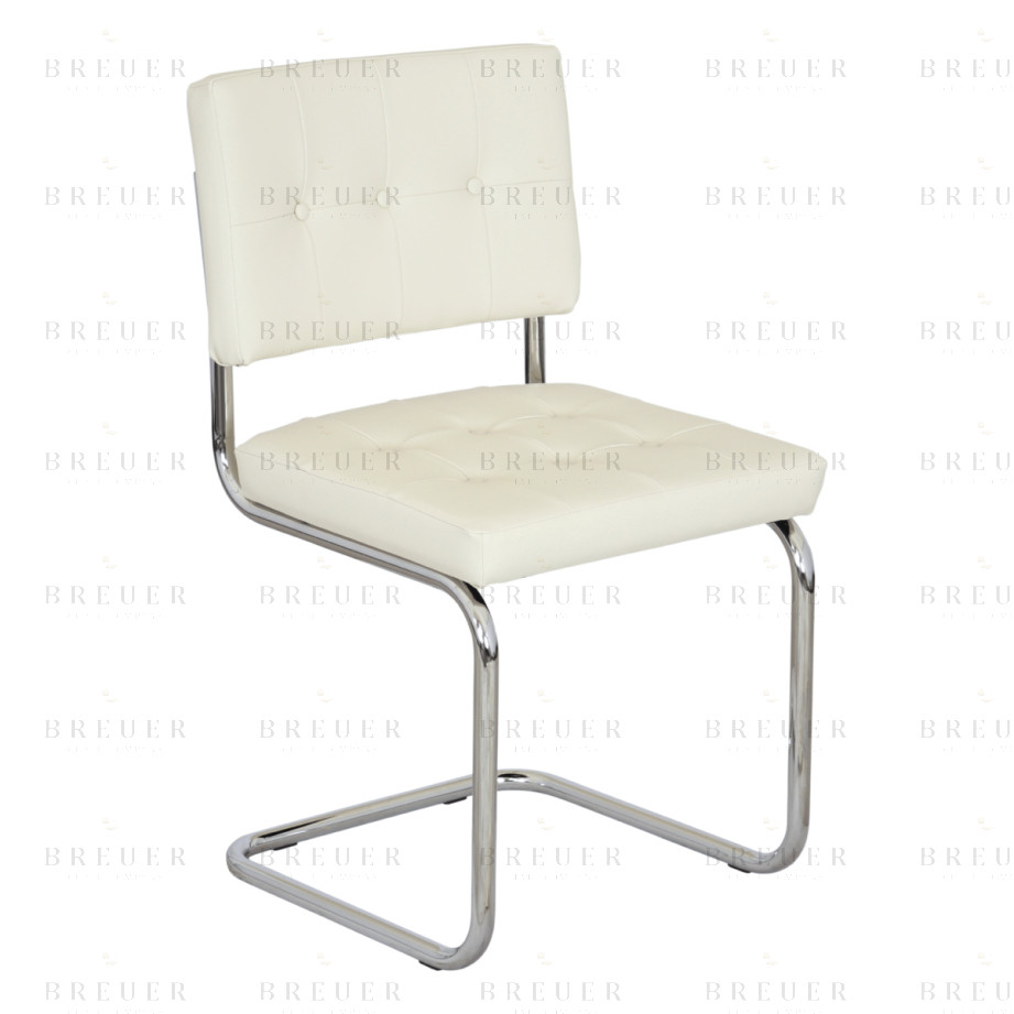 Breuer Breuer Chair Company Aurora Cushion Seat & Cushion Back Cantilever Side Chair W/ Chrome Frame (Various Upholstery Covers: Vinyls; Made In Italy)