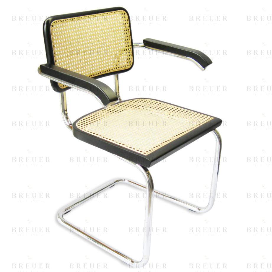 breuer Breuer Chair Company Cesca Cane Arm Chair Armchair in Chrome and Black