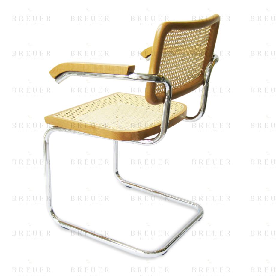 Breuer Breuer Chair Company Cesca Cane Arm Chair Armchair In Chrome And Honey Oak