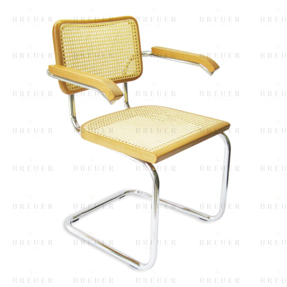 breuer Breuer Chair Company Cesca Cane Arm Chair Armchair in Chrome and Honey Oak