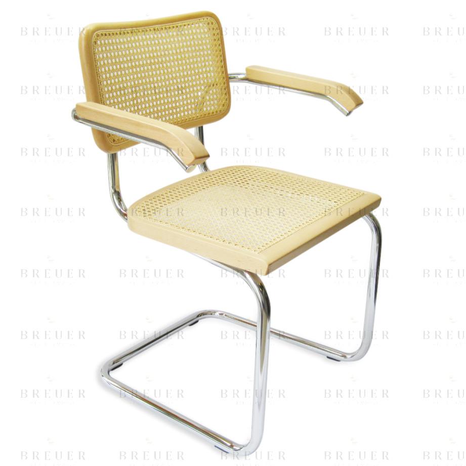 breuer Breuer Chair Company Cesca Cane Arm Chair Armchair in Chrome and Natural