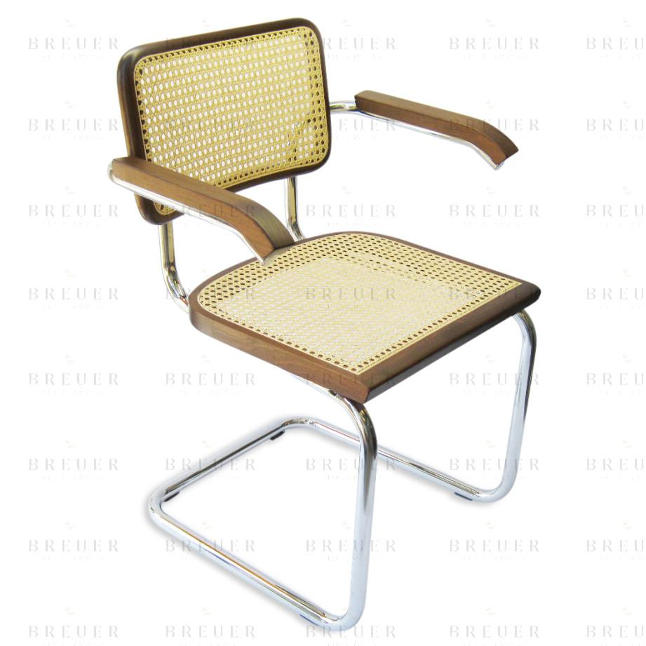 breuer Breuer Chair Company Cesca Cane Arm Chair Armchair in Chrome and Walnut