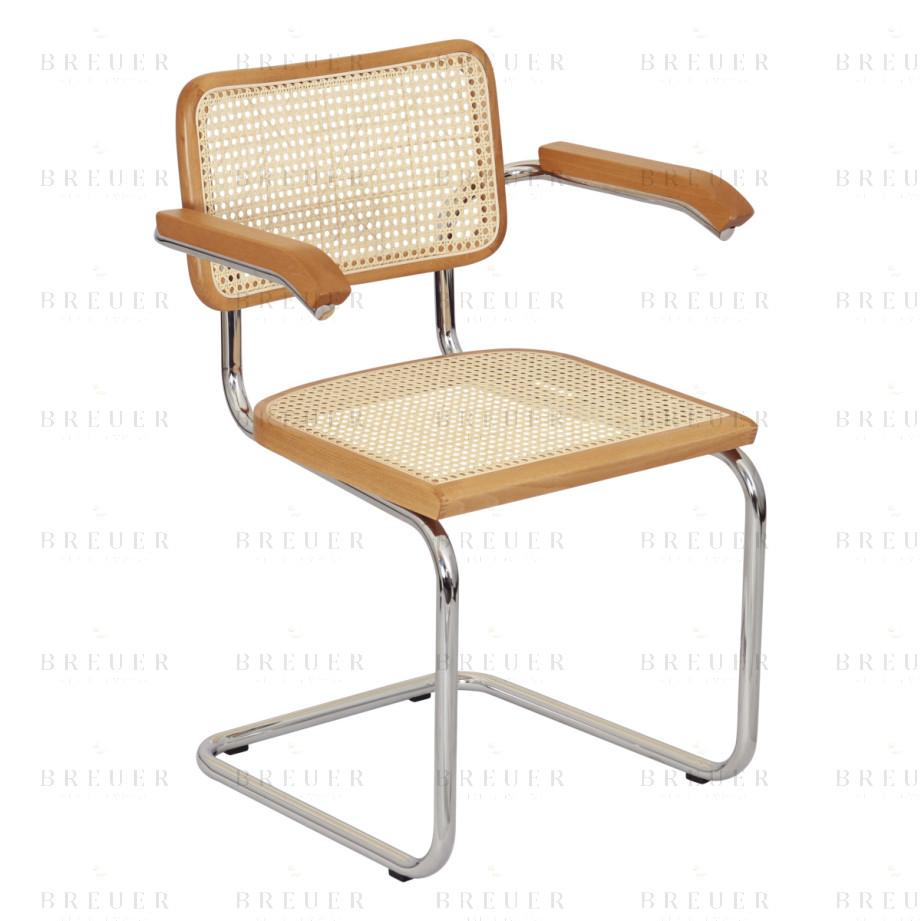 Breuer Breuer Chair Company Cesca Cane Cantilever Armchair Arm Chair W/ Chrome Frame (Various Wood Finishes & Cane Colors; Made In Italy)