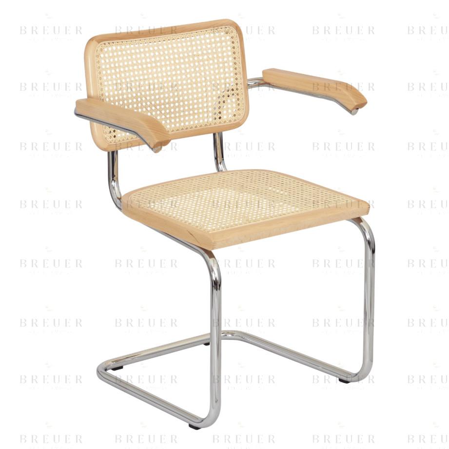 Breuer Breuer Chair Company Cesca Cane Cantilever Armchair Arm Chair W/ Chrome Frame (Various Wood Finishes & Cane Colors; Made In Italy)