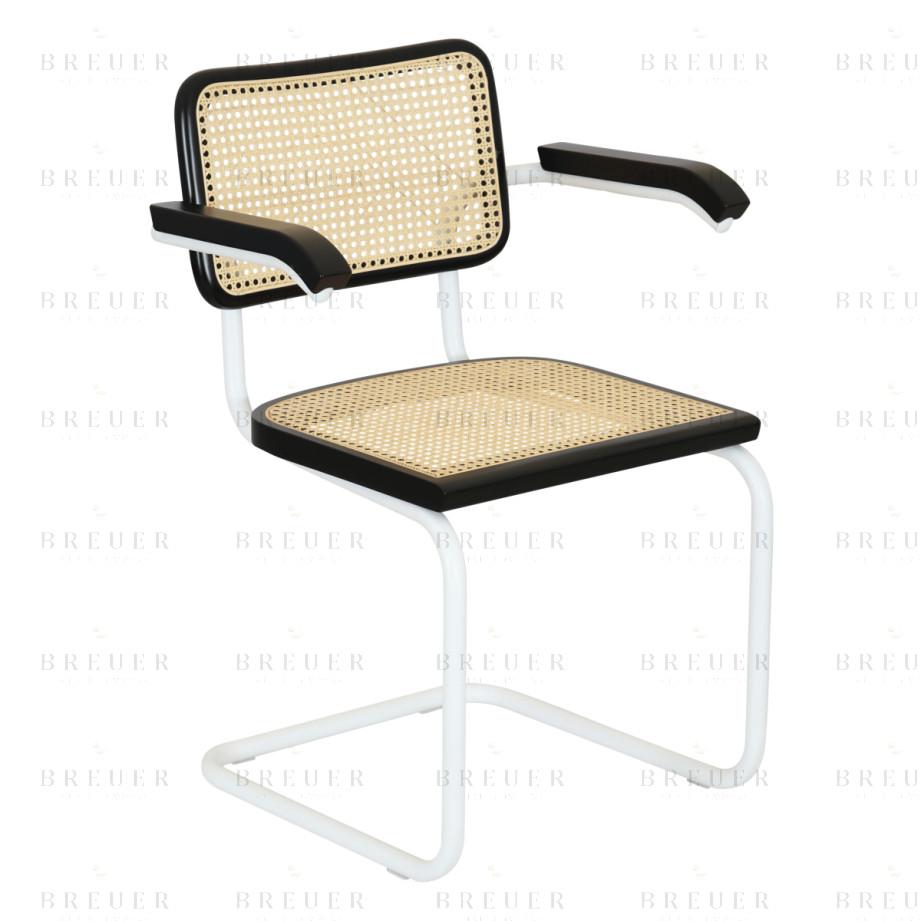 Breuer Breuer Chair Company Cesca Cane Cantilever Armchair Arm Chair W/ White Frame (Various Wood Finishes & Cane Colors; Made In Italy)