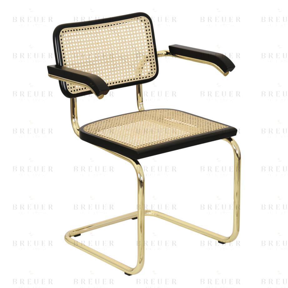 Breuer Breuer Chair Company Cesca Cane Cantilever Armchair Arm Chair W/ Brass Frame (Various Wood Finishes & Cane Colors; Made In Italy)