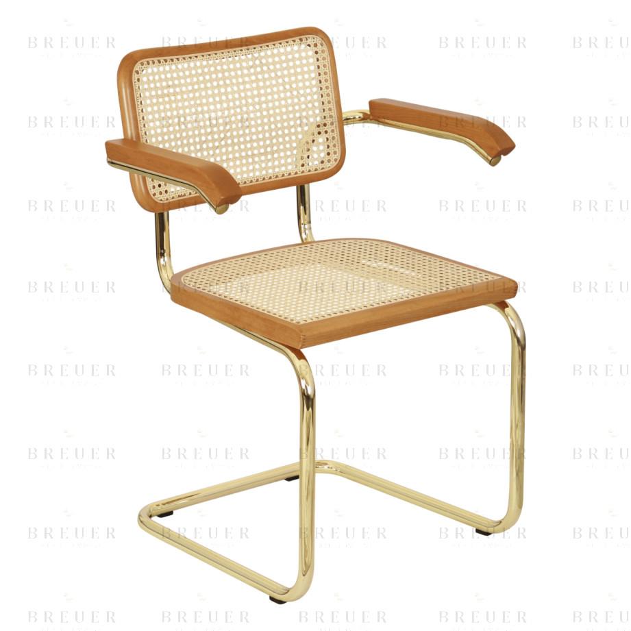 Breuer Breuer Chair Company Cesca Cane Cantilever Armchair Arm Chair W/ Brass Frame (Various Wood Finishes & Cane Colors; Made In Italy)