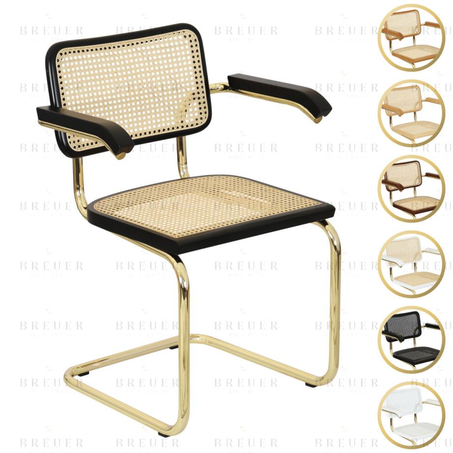 breuer Breuer Chair Company Cesca Cane Cantilever Armchair Arm Chair w/ Brass Frame (Various Wood Finishes & Cane Colors; Made in Italy) breuer Breuer Chair Company Cesca Cane Cantilever Armchair Arm Chair w/ Brass Frame (Various Wood Finishes & Cane Colors; Made in Italy)