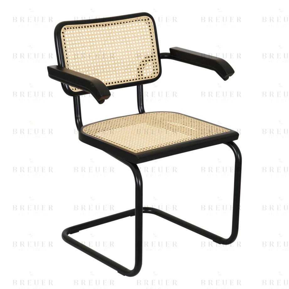 Breuer Breuer Chair Company Cesca Cane Cantilever Armchair Arm Chair W/ Black Frame (Various Wood Finishes & Cane Colors; Made In Italy)