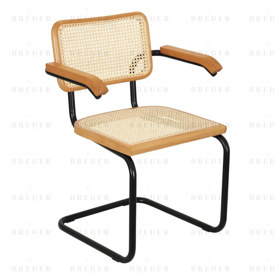 Breuer Breuer Chair Company Cesca Cane Cantilever Armchair Arm Chair W/ Black Frame (Various Wood Finishes & Cane Colors; Made In Italy)