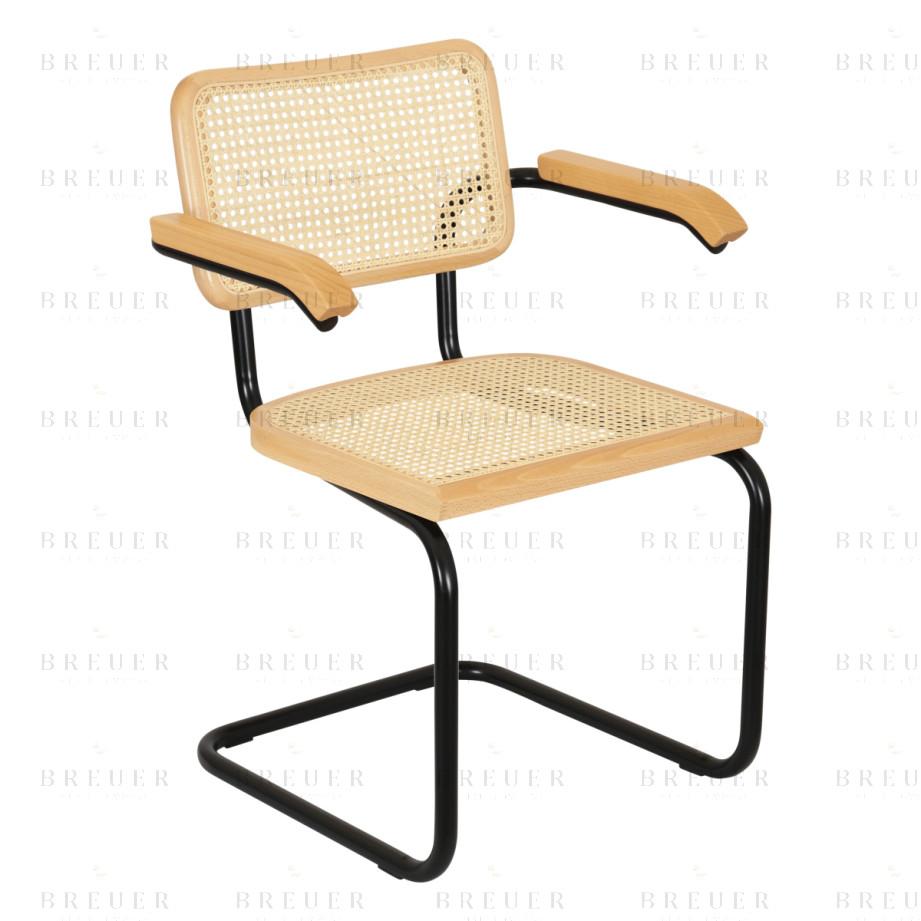 Breuer Breuer Chair Company Cesca Cane Cantilever Armchair Arm Chair W/ Black Frame (Various Wood Finishes & Cane Colors; Made In Italy)