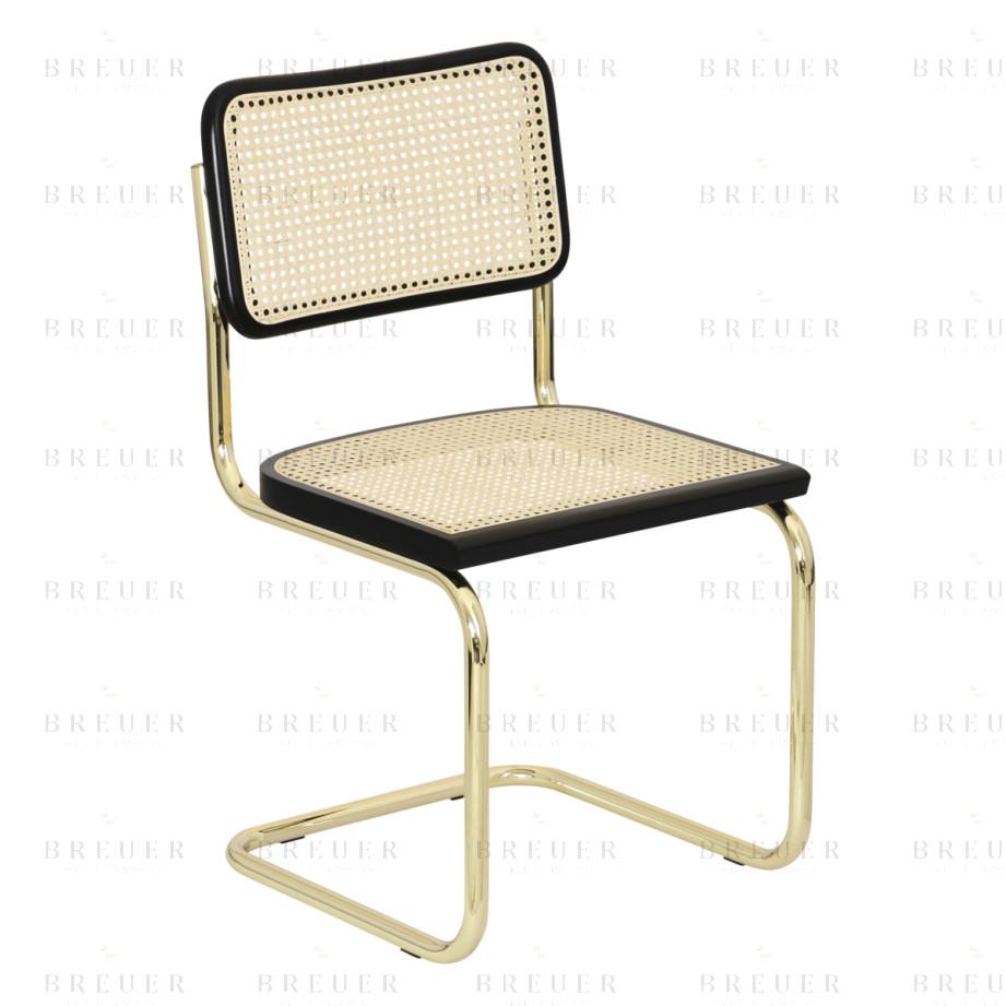 Breuer Breuer Chair Company Cesca Cane Cantilever Side Chair W/ Brass Frame (Various Wood Finishes & Cane Colors; Made In Italy)