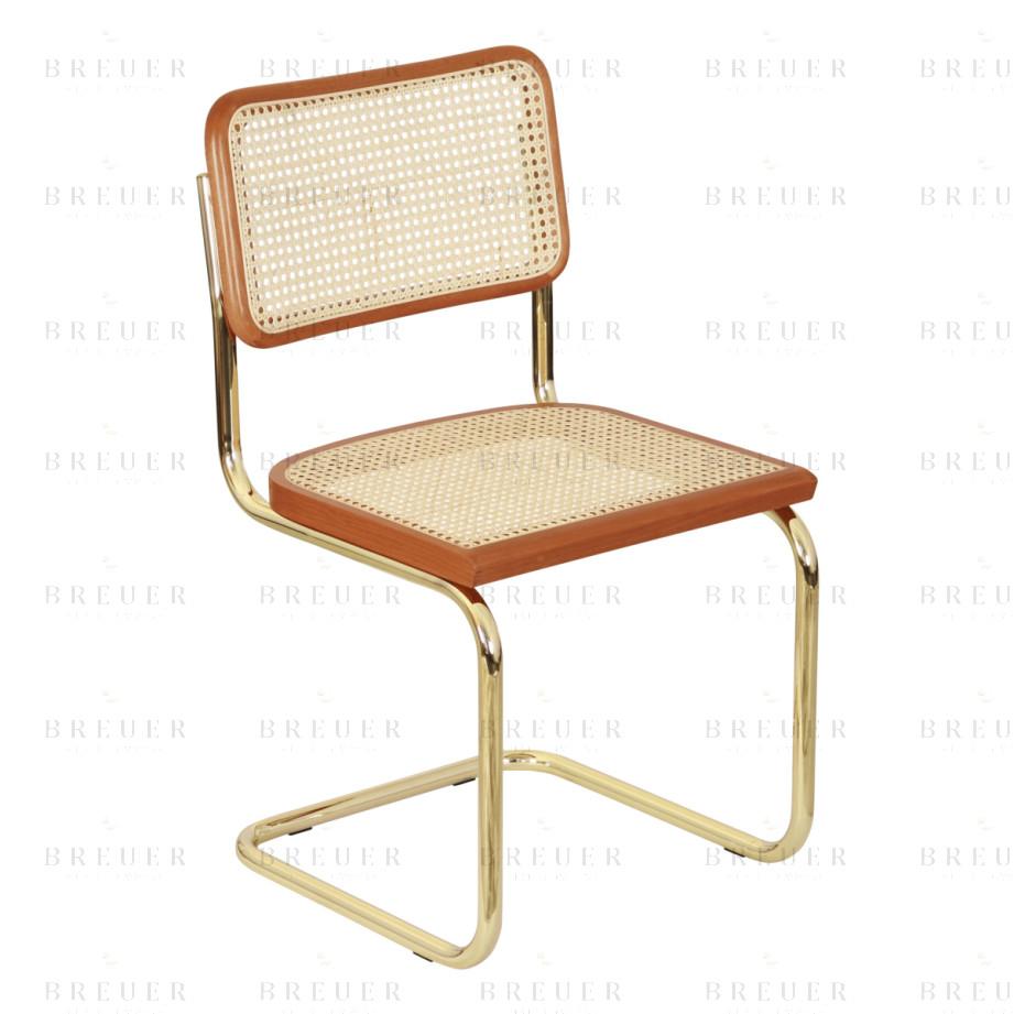 Breuer Breuer Chair Company Cesca Cane Cantilever Side Chair W/ Brass Frame (Various Wood Finishes & Cane Colors; Made In Italy)