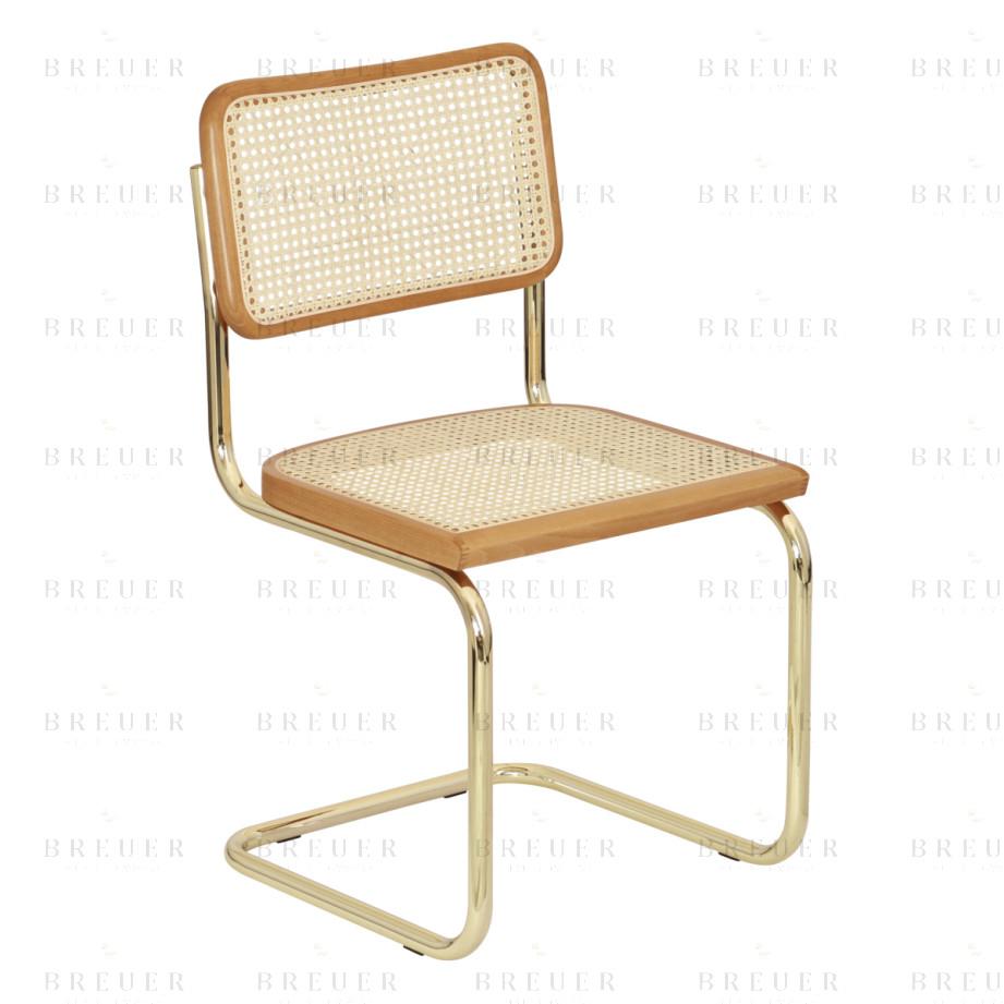 Breuer Breuer Chair Company Cesca Cane Cantilever Side Chair W/ Brass Frame (Various Wood Finishes & Cane Colors; Made In Italy)