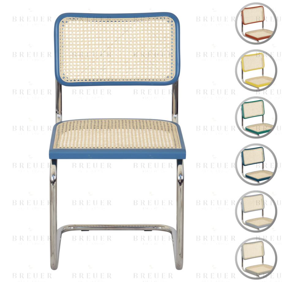 Breuer Breuer Chair Company Cesca Cane Cantilever Side Chair W/ Chrome Frame & Natural Cane (Various RAL Wood Finishes; Made In Italy)