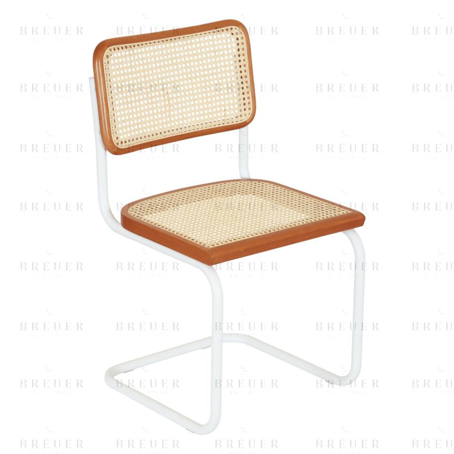 Breuer Breuer Chair Company Cesca Cane Cantilever Side Chair W/ White Frame (Various Wood Finishes & Cane Colors; Made In Italy)