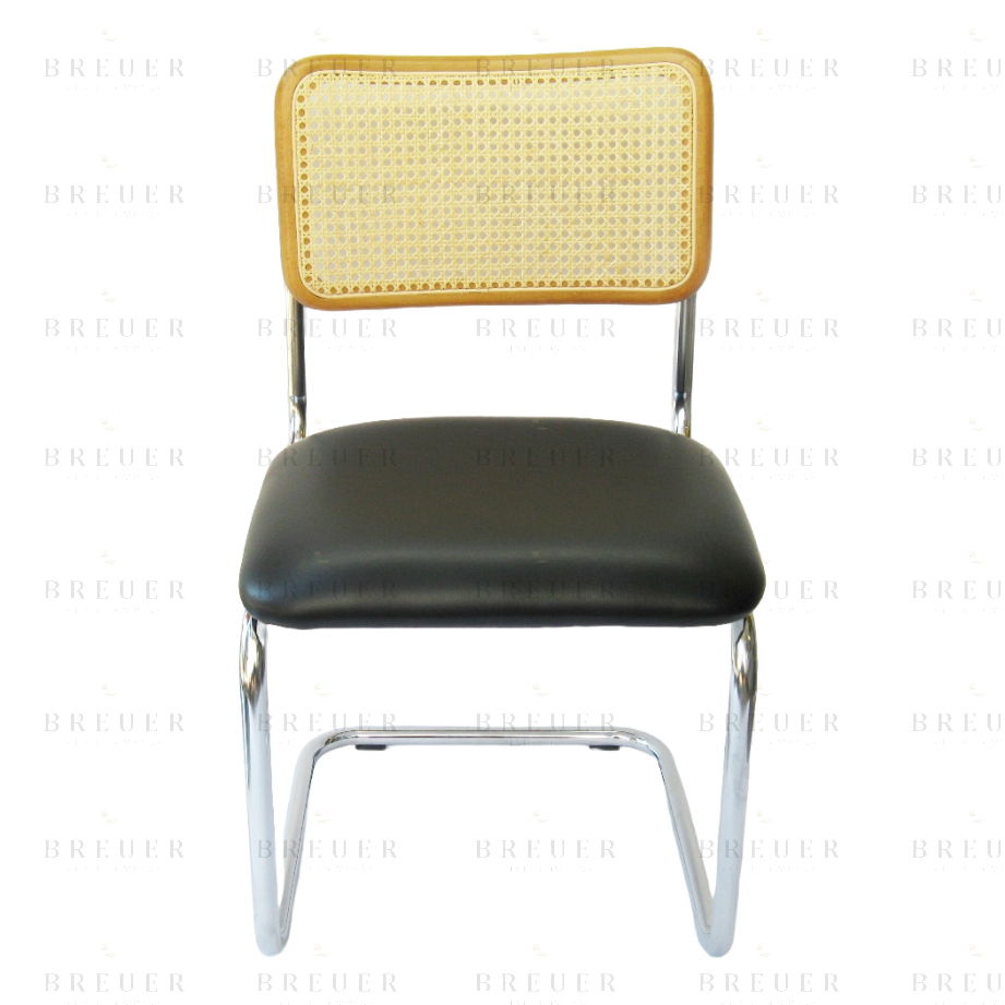 Breuer Breuer Chair Company Cesca Chair In Chrome With Black Cushion Seat And Cane Back In Honey