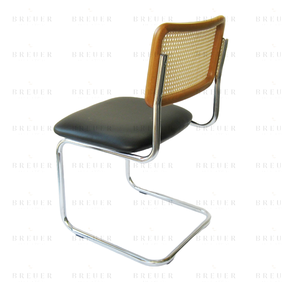 Breuer Breuer Chair Company Cesca Chair In Chrome With Black Cushion Seat And Cane Back In Honey